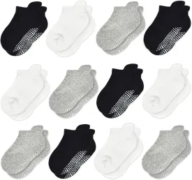 Tphon Non-Slip Toddler Socks 12 Pairs - Infant Baby Kids Grip Socks for Boys Girls, Anti-Skid Ankle for 0-7 Year Children
