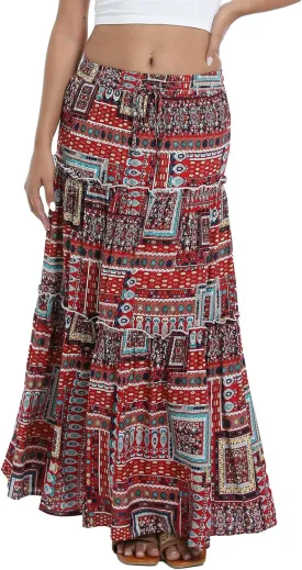 Tsher Women's Casual High Elastic Waist Ruffle Boho Pleated A-line Long Maxi Skirts 0333