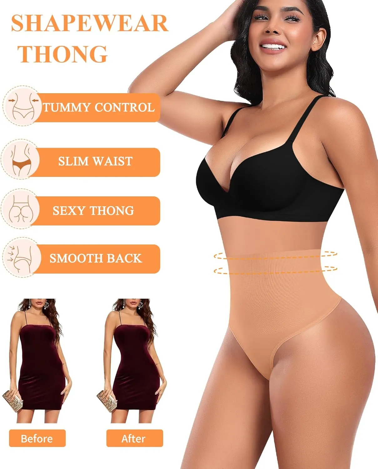 Tummy Control Thong Shapewear for Women High Waisted Body Shaper Panties Shaping Thong Girdle Underwear
