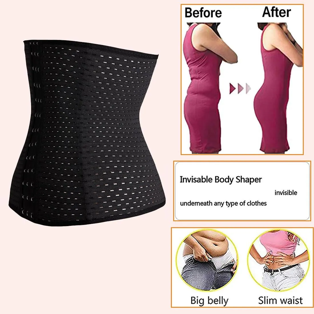Waist Trainer for Women Tummy Control Body Shaper Waist Cincher Shapewear with Steel Bones