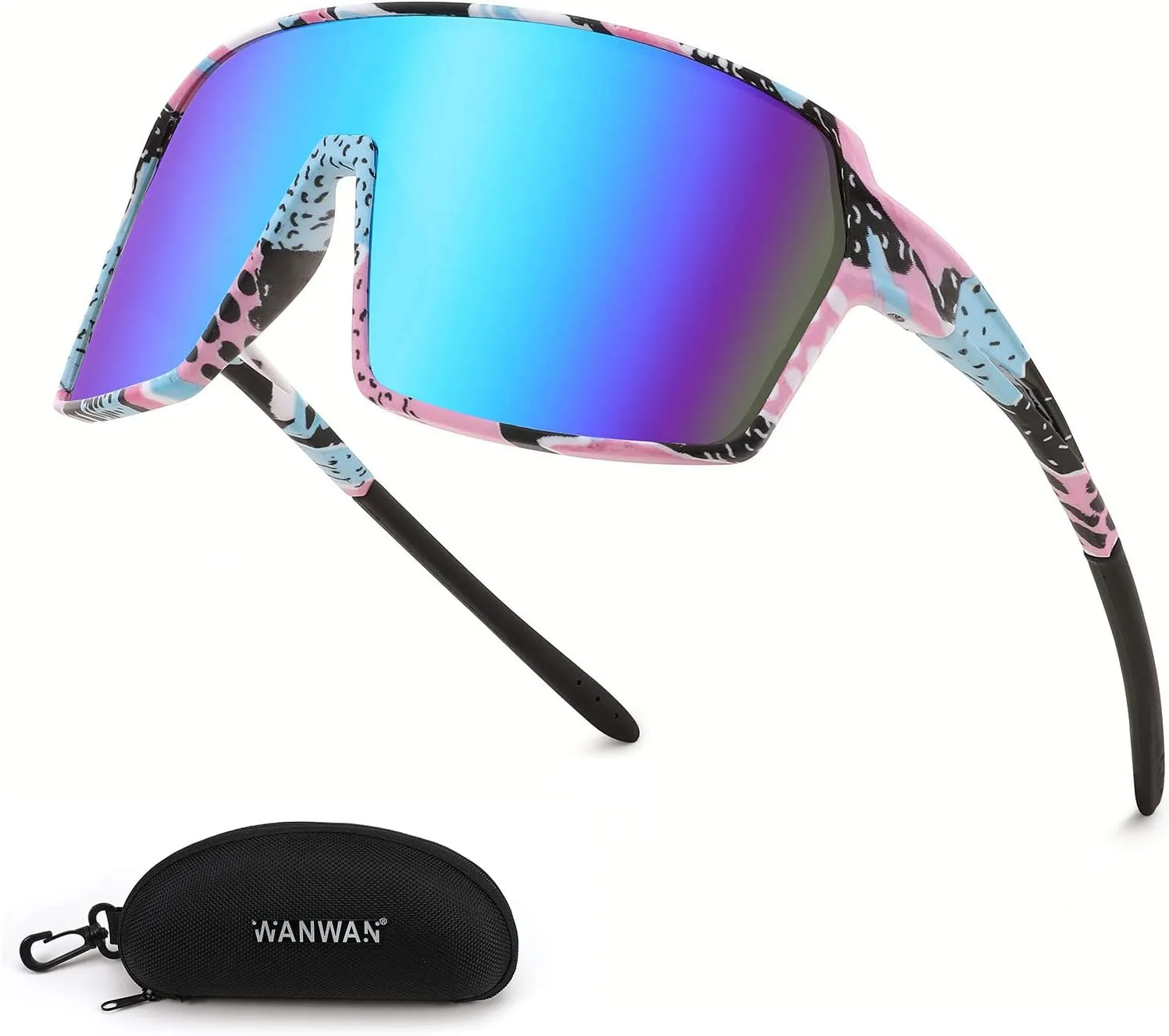 WANWAN Men Sunglasses, Large 80s Shield Sport Cycling Sun Glasses for Women, Baseball Running Fishing Golf Shades