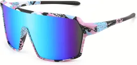 WANWAN Men Sunglasses, Large 80s Shield Sport Cycling Sun Glasses for Women, Baseball Running Fishing Golf Shades