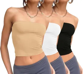 WIHOLL 3 Pack Tube Tops for Women Slim Fit Crop Tops Going Out Strapless Tank Tops Bandeau Summer Outfits 2025 Y2K Clothes