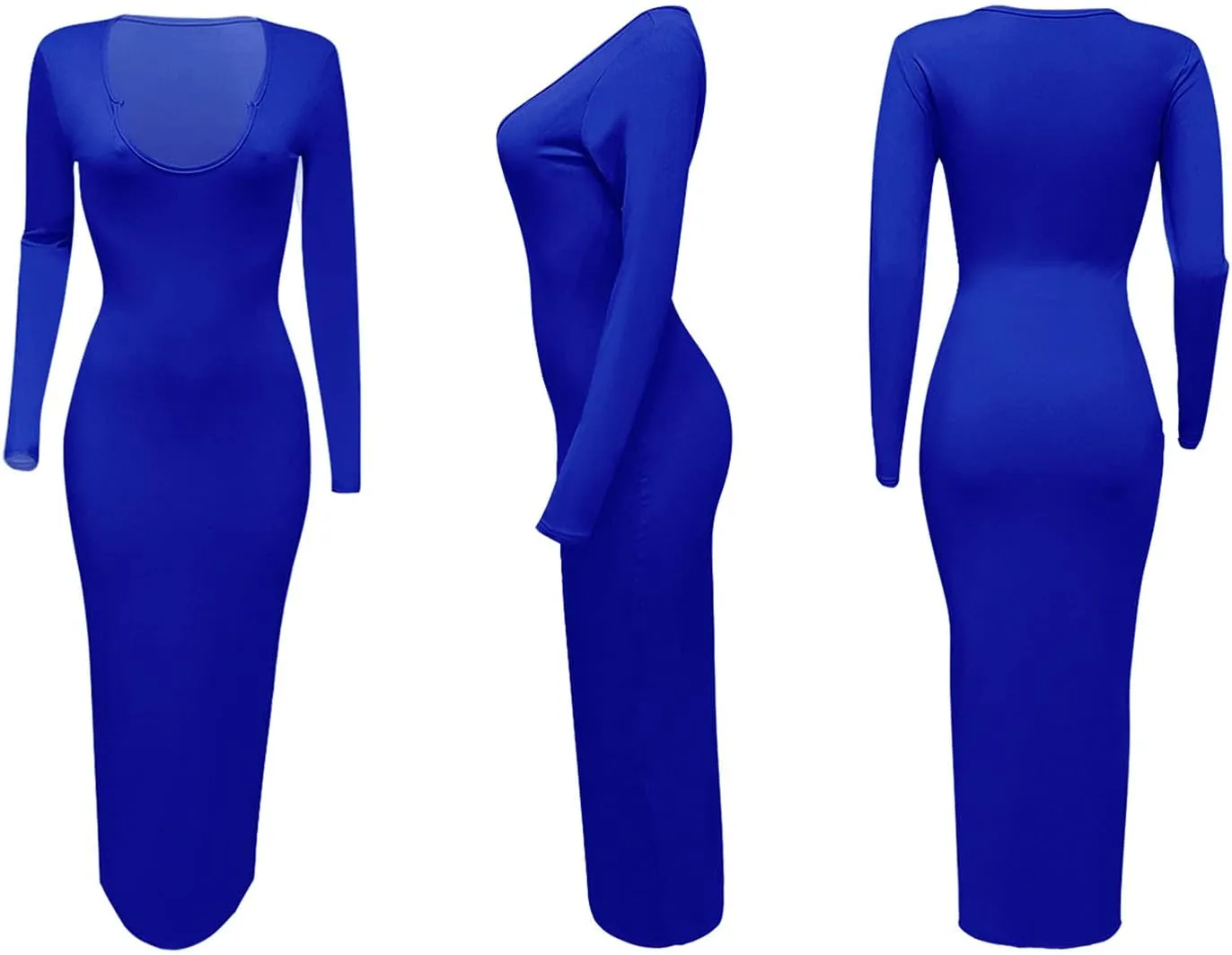 Women Bodycon Maxi Tank Dress, Sexy Deep U Neck Ribbed Solid Color Party Wrap Long Dresses