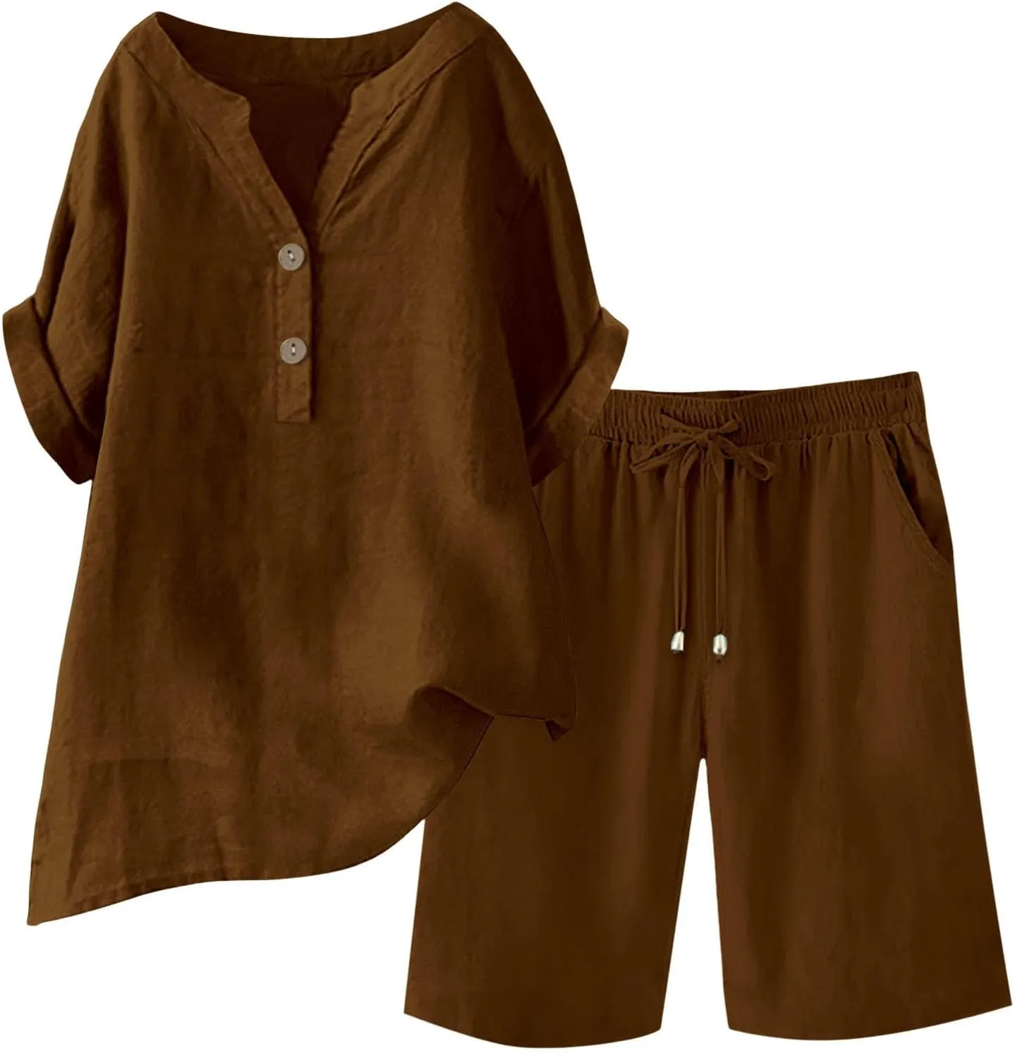 Womens 2 Piece Outfits Two Piece Lounge Set Short Sleeve Tunic Top and Drawstring Shorts Casual Summer Loungewear