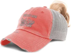 Womens Ponytail Cap Boat Hair Don't Care Style B Yacht Distressed Trucker Caps