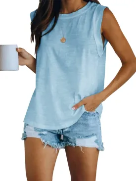 Women's Summer Sleeveless Tank Top Loose Fit Casual Crew Neck T Shirts Basic Tee Tops