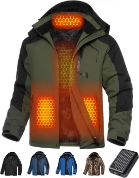 Wulcea Graphene Heated Jacket for Men Fur Lined with Large Capacity Battery Pack