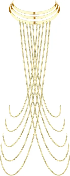 YADOCA Body Chain for Women Sexy Gold Layered Crossover Tassels Bra Chain Minimalist Belly Chain Necklace Summer Beach Bikini Body Jewelry