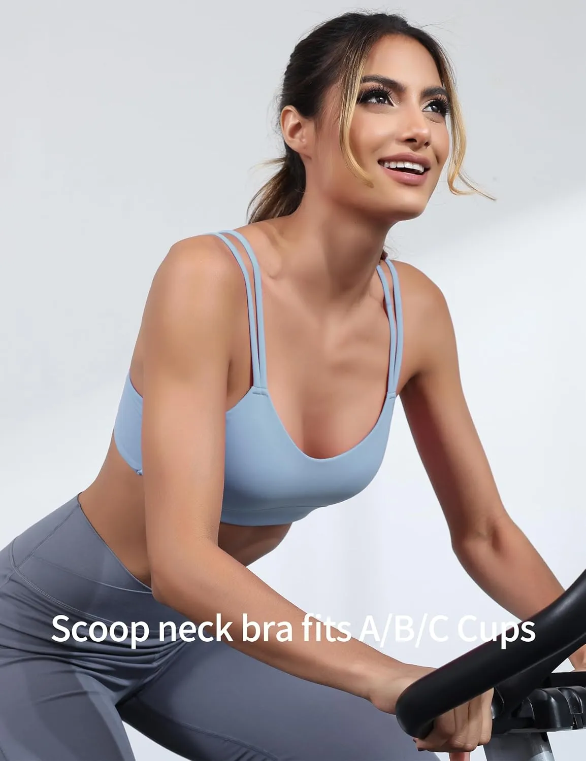Yoga Sports Workout Bras for Women Seamless Molded Cup Spaghetti Double Strap Bra Wirefree Scoop Neck Tank Top Bras