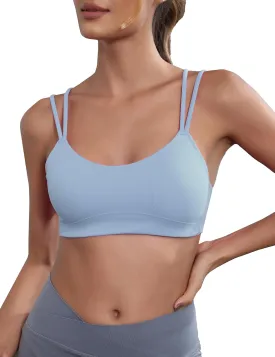 Yoga Sports Workout Bras for Women Seamless Molded Cup Spaghetti Double Strap Bra Wirefree Scoop Neck Tank Top Bras